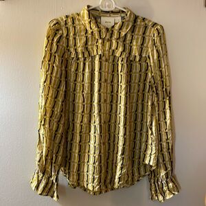 Maeve by Anthropologie Yellow Ruffle Dog Shirt